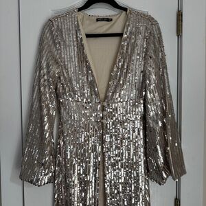 Nasty Gal Silver Sequin Duster